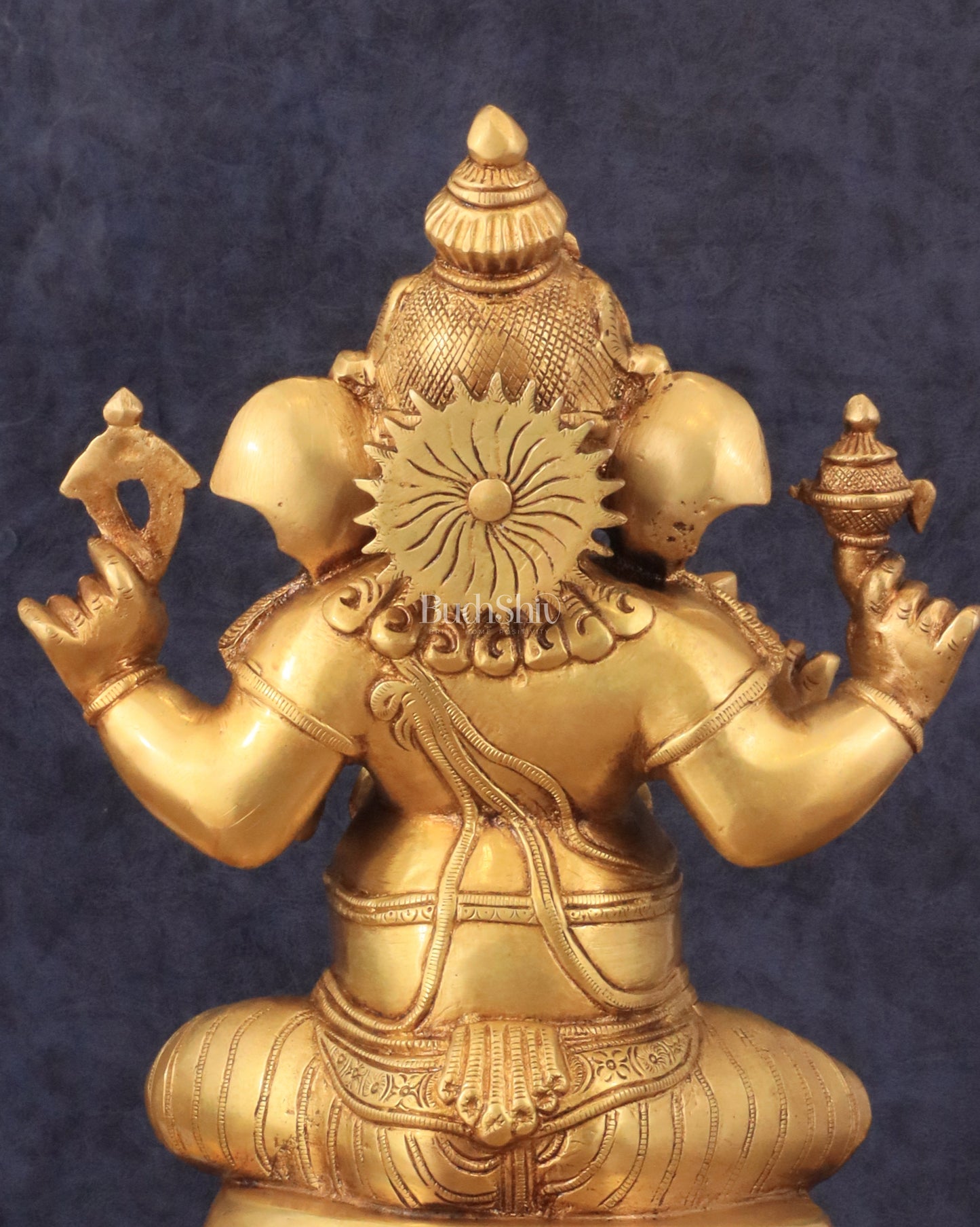 Pure Brass Chola Style Ganesha Statue in golden Tone - 13"