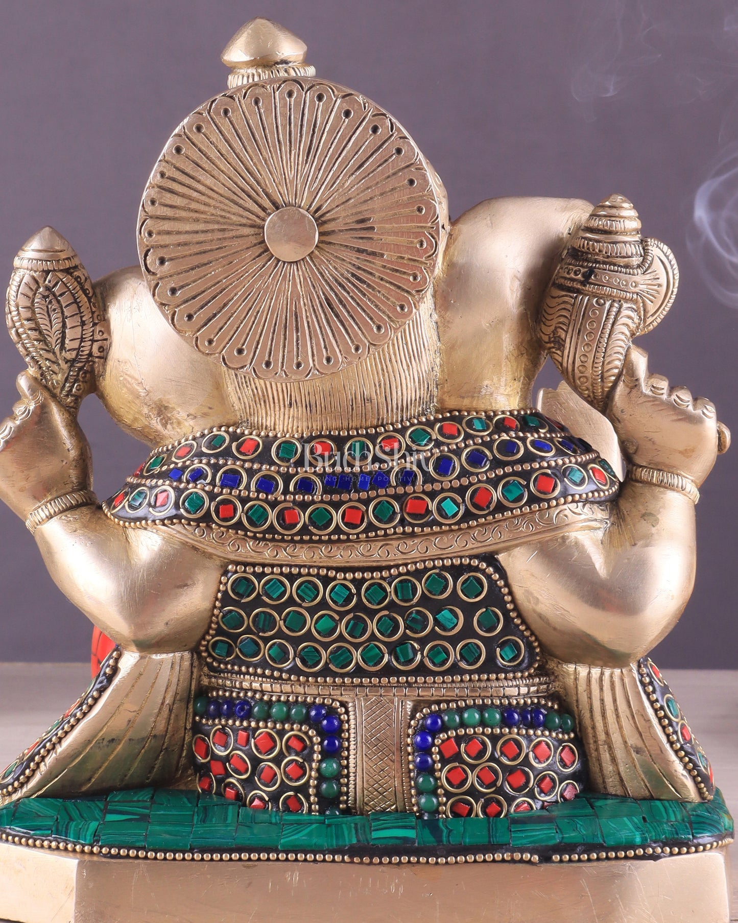 Pure Brass Ganesha Statue with Stonework – 7.5 Inch Elegant Design