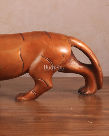 Pure Brass Vintage Large Tiger Statue showpiece - 20"x7.5"x6", Vastu Approved brown