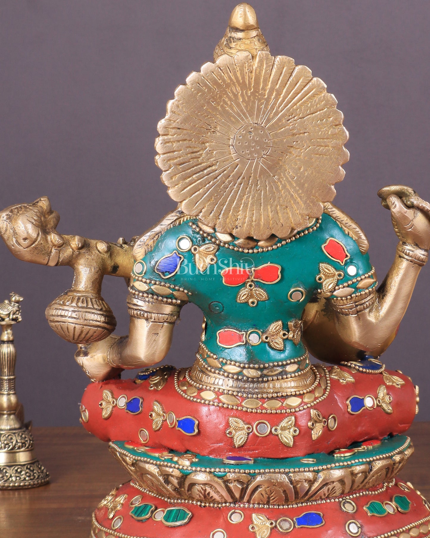 Brass Saraswati Statue With unique stonework 9"