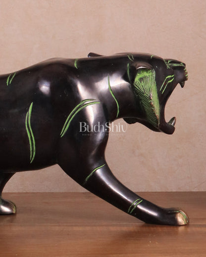 Pure Brass Vintage Large Tiger Statue showpiece - 20"x7.5"x6", Vastu Approved