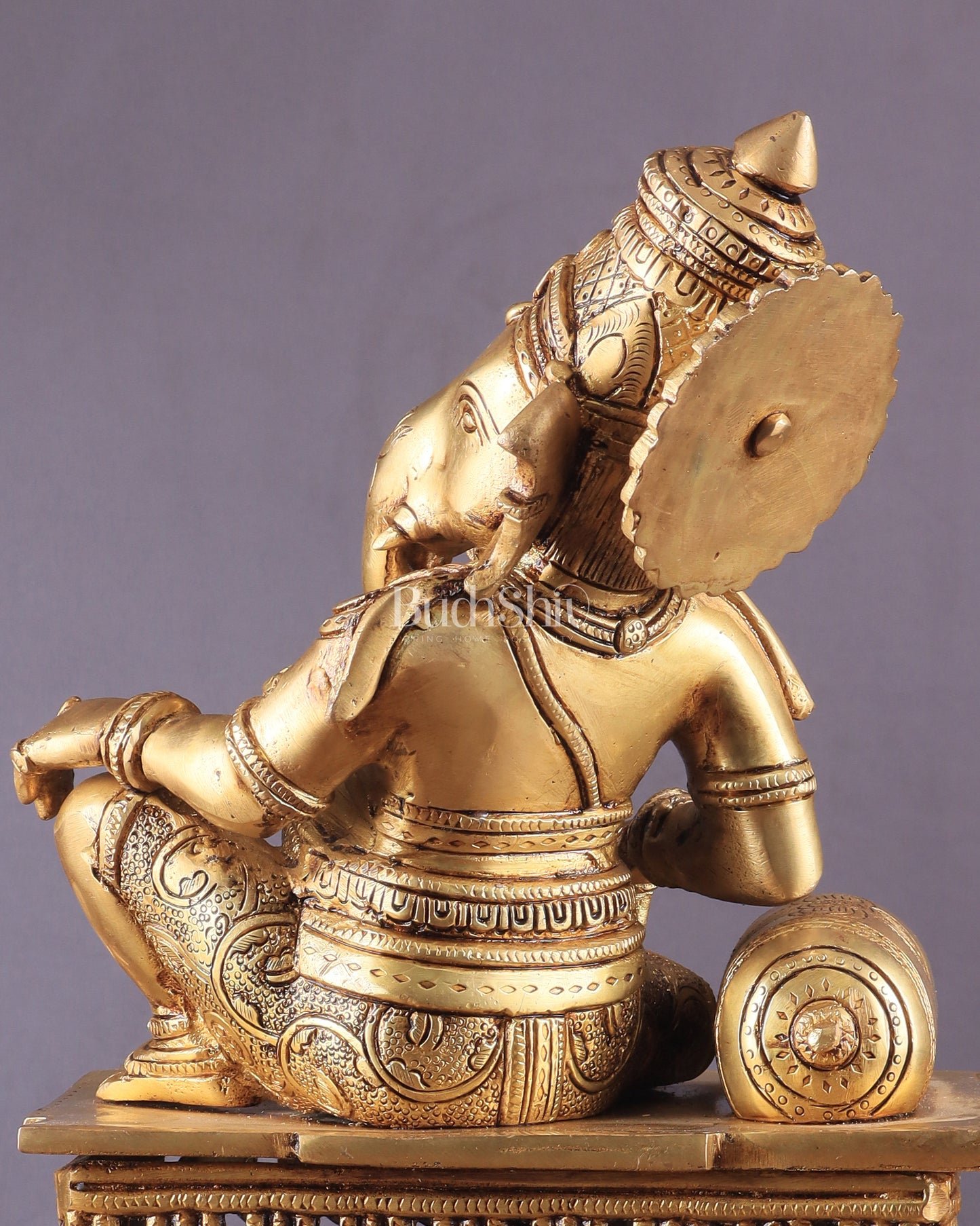 Pure Brass Resting Ganesha Statue 12"