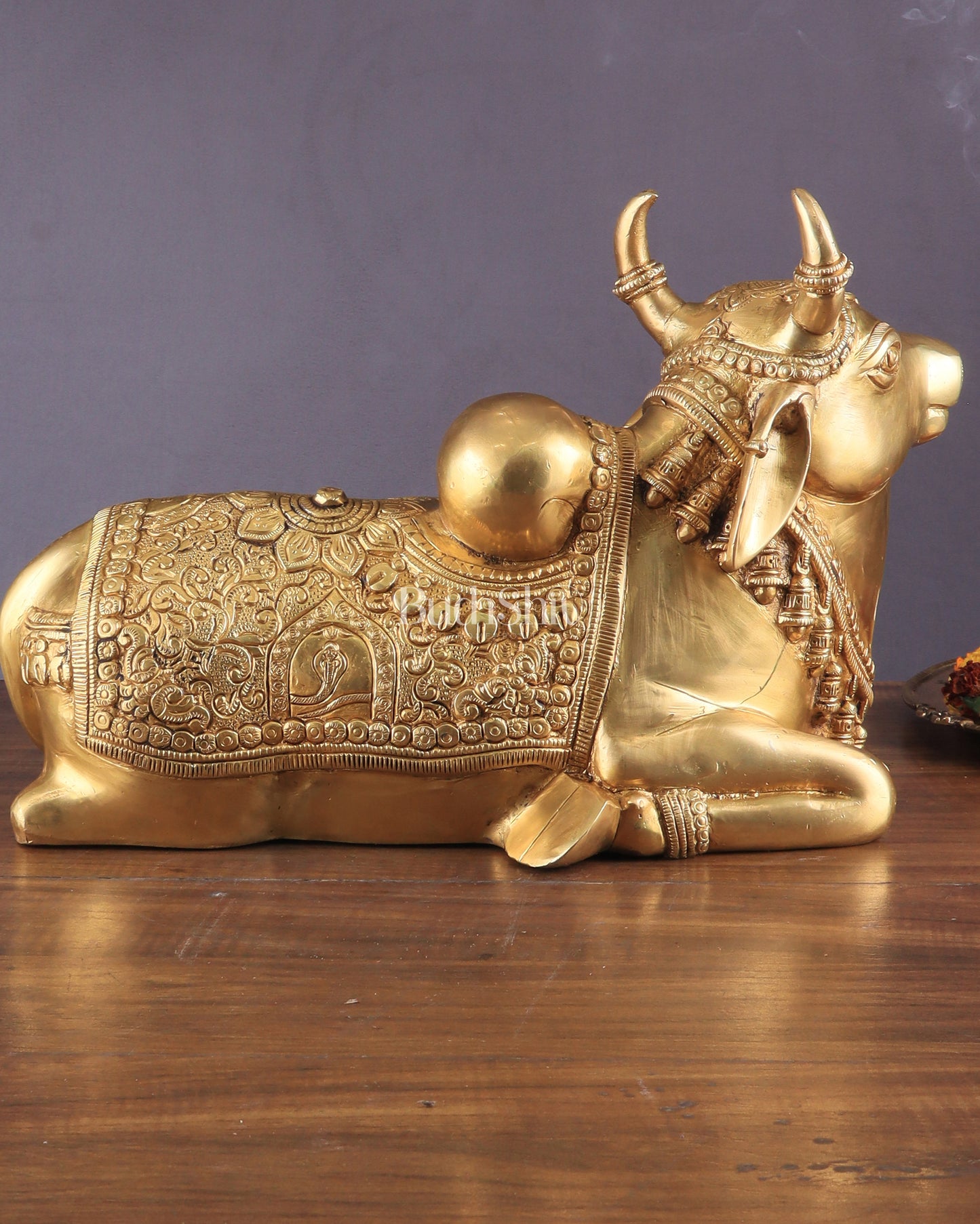 Pure Brass Superfine Nandi with Shiv Ling Carving | 14"