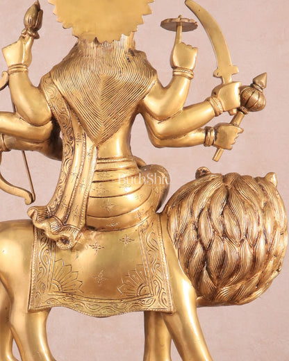 Large Superfine Brass Durga Mata Statue - Antique Golden Tone | Height 21.5 inch