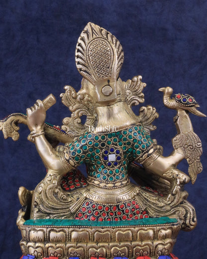 Saraswati brass idol 11 inch with Stonework