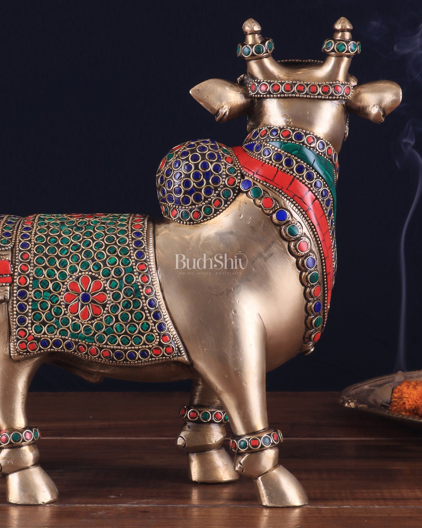 Brass Superfine Standing Nandi Idol | 10.5" stonework