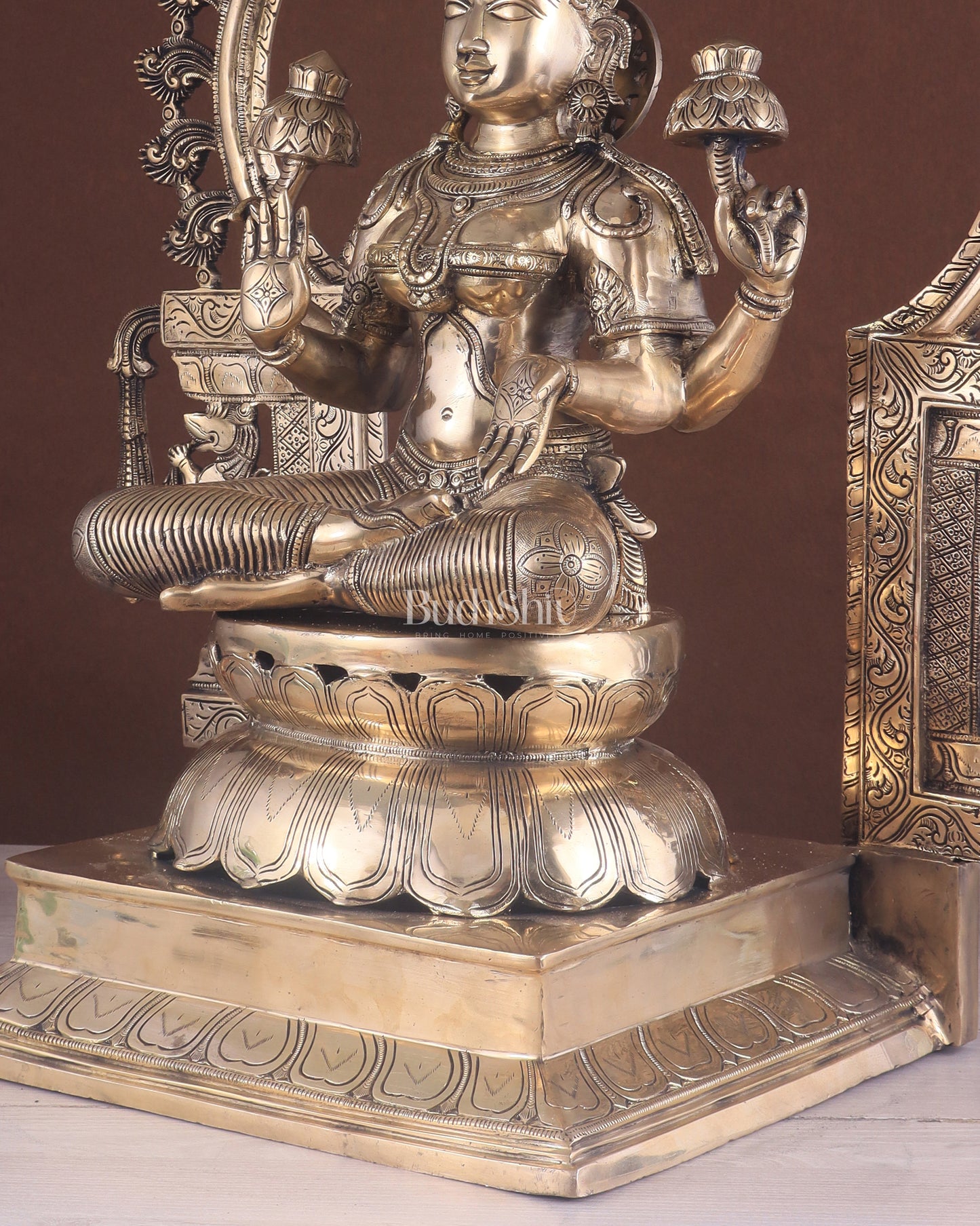 Pure Brass Large Goddess Lakshmi with Prabhavali Statue 32.5"