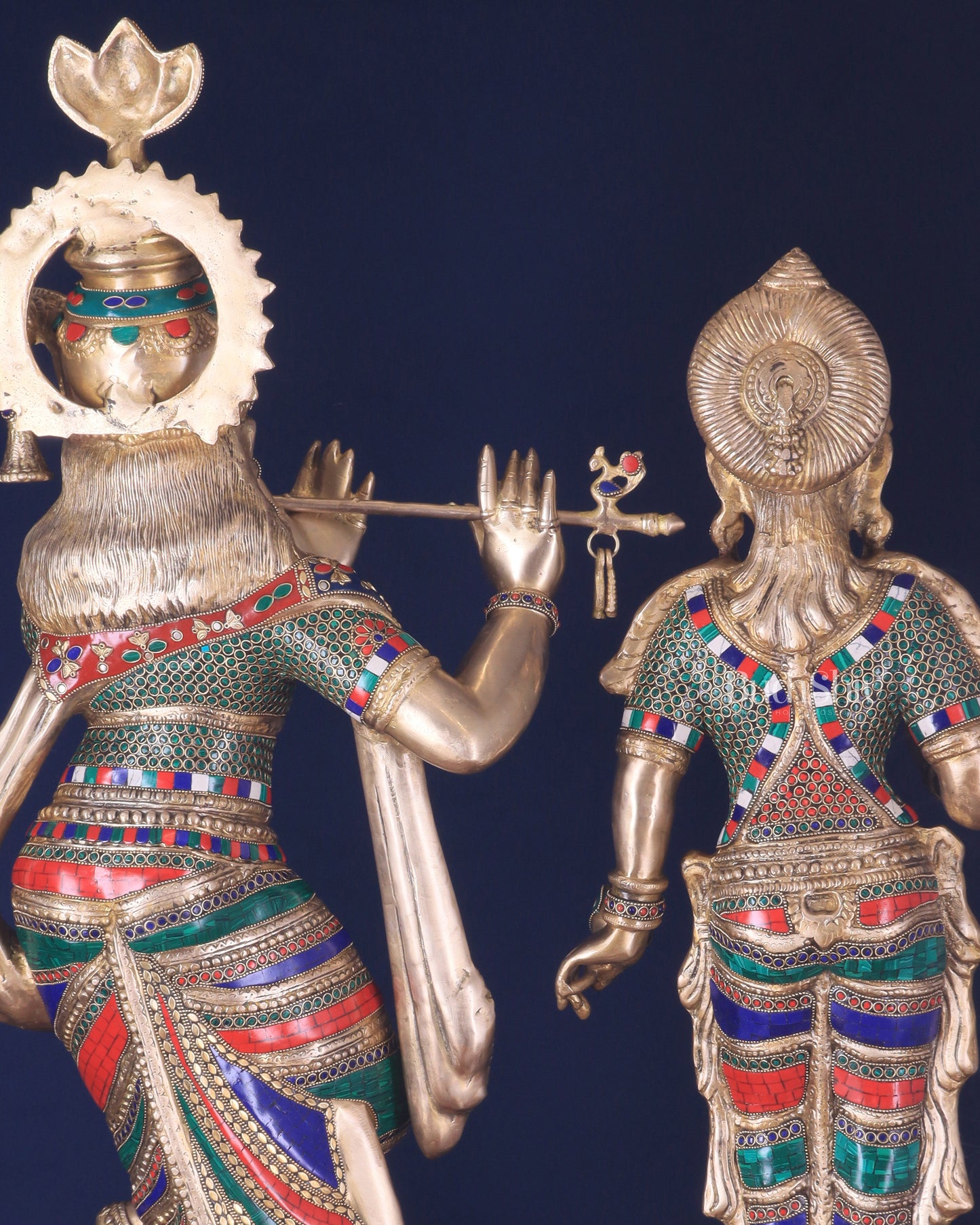 Large Brass Radha Krishna Statues - 36" Height, stonework