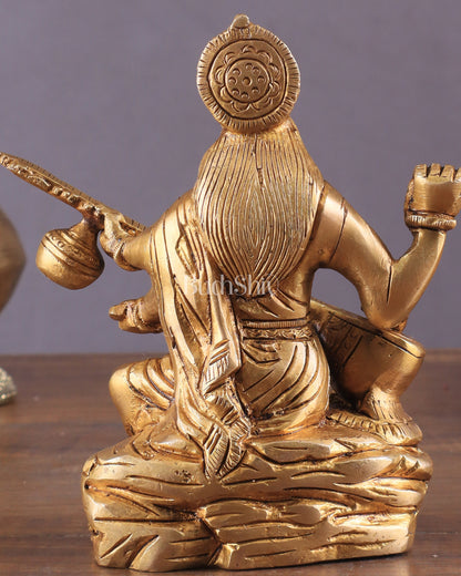 Pure Brass Goddess Saraswati with Swan Idol – 6" Handcrafted Statue