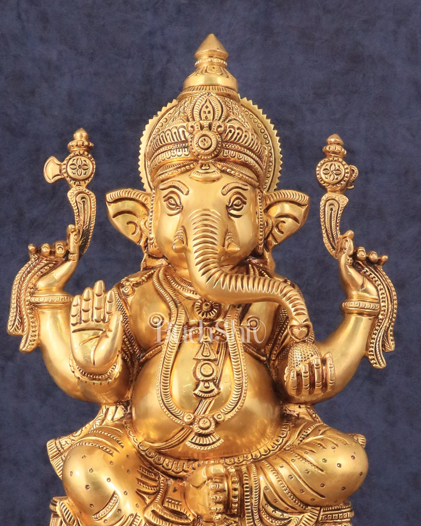 Brass Superfine Lord Ganesha Statue with Advanced Carvings - 15.5"