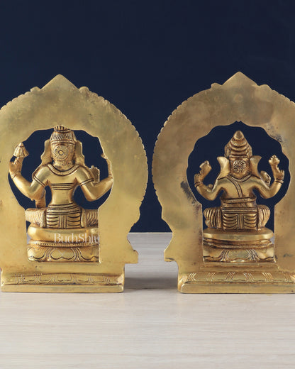 Brass Superfine Ganesh Lakshmi with Prabhavali Idol Set 9"