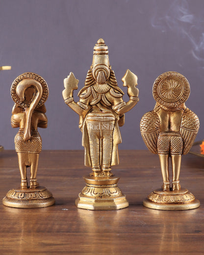 Brass Tirupati Balaji, Garuda, and Hanuman Trio – Divine Idols Set 5.5"