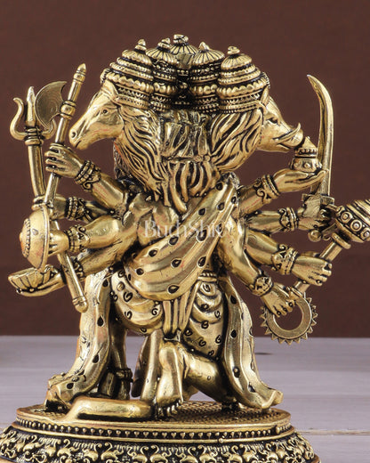 Pure Brass Panchmukhi Hanuman Idol - 4 inch golden tone