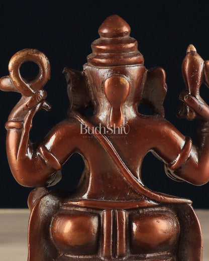 Pure Brass Unique Lord Ganesha Idol - Copper Tone (5 Inch)