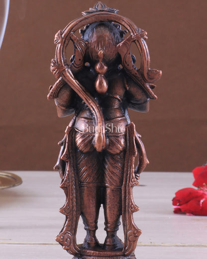 Pure Copper Anjaneya Standing Lord Hanuman in Anjali Namaskar Mudra 6"