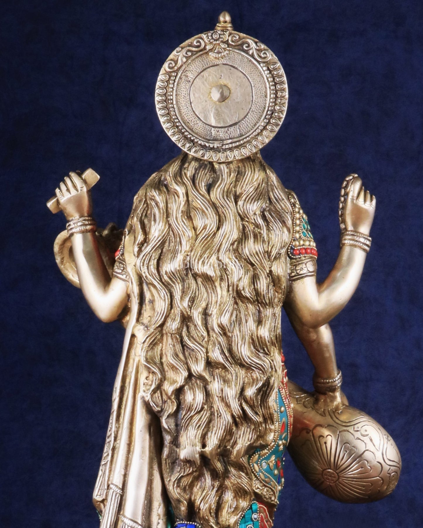 Standing Saraswati Brass Murti meenakari - 25 inch