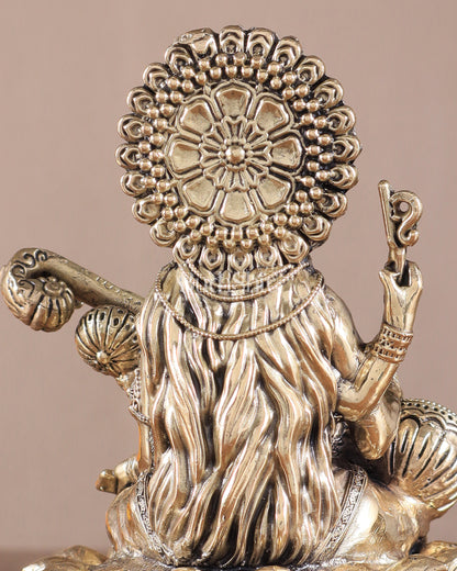 Superfine Brass Saraswati Idol - 6" Tall, Intricate Detailing