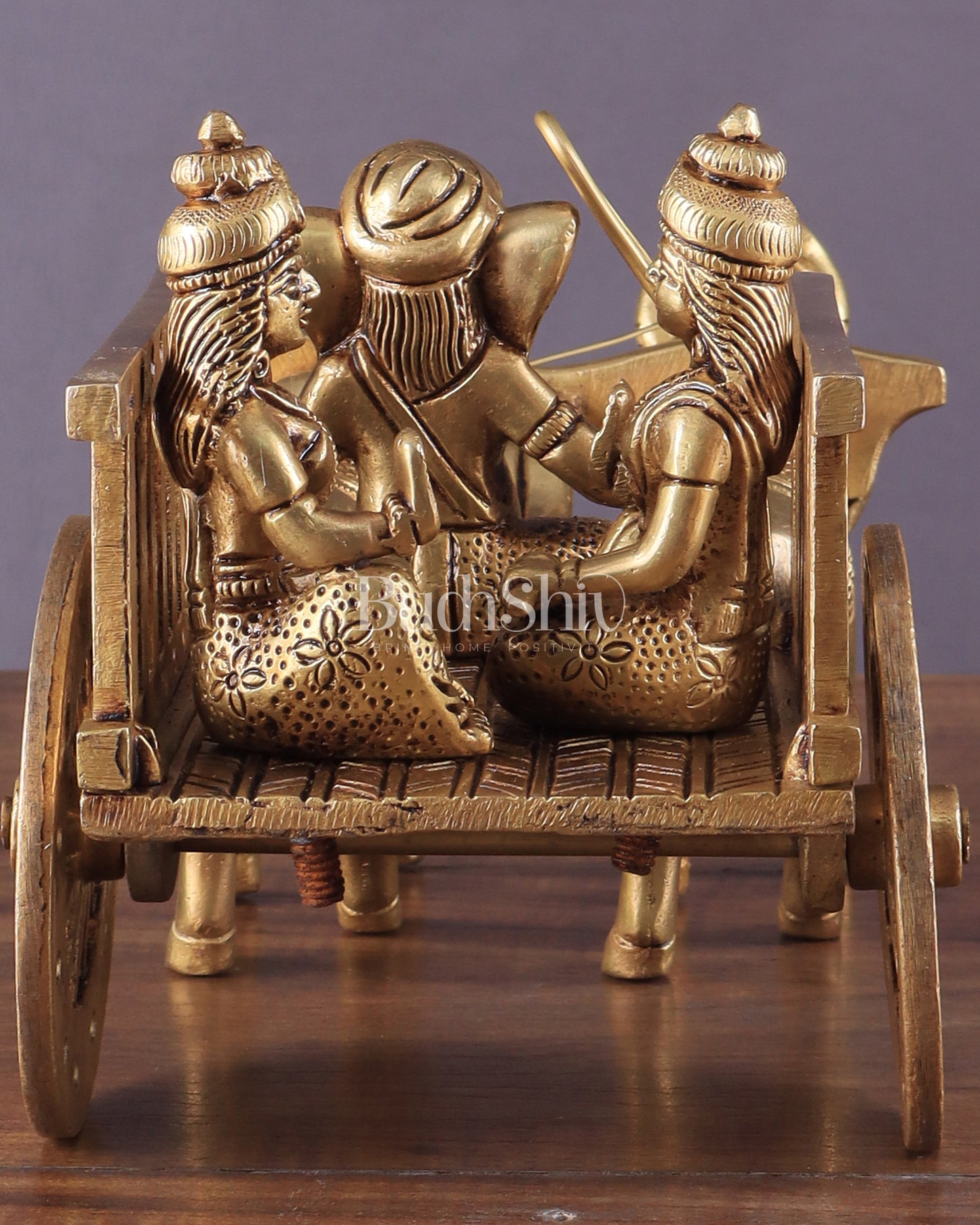 Brass Ganesha showpiece bullock cart with riddhi siddhi enhanced carvings