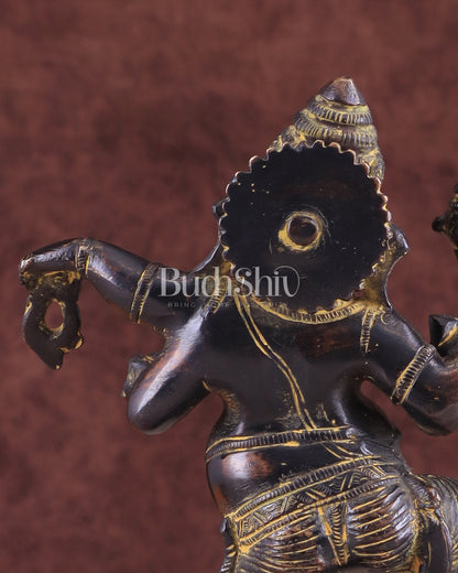 Vintage Brass Dancing Ganesha Statue - Black Sand Finish