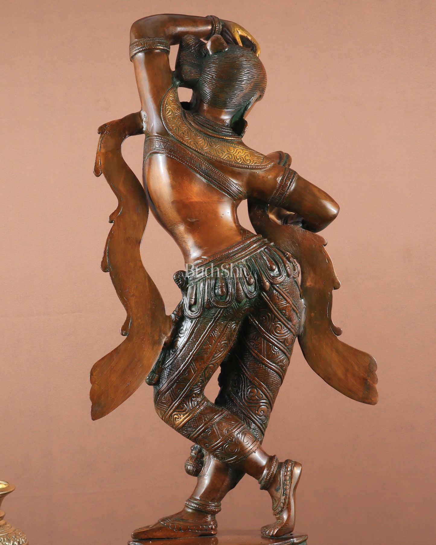 23" Apsara Statue Applying Vermillion (Sindoor) | Handmade Brass Murti