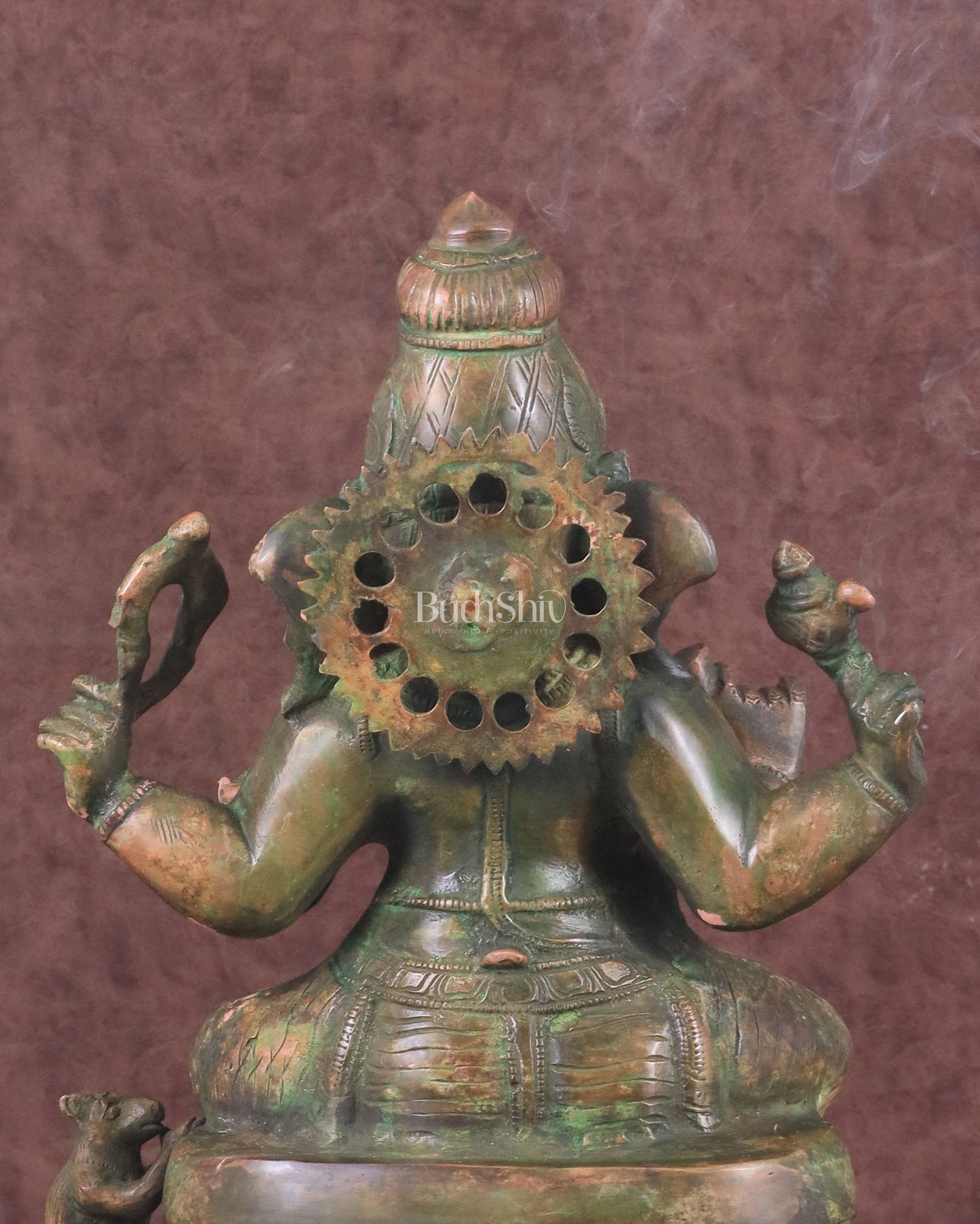 Vintage Brass Lord Ganesha Statue with Green Patina Finish - 14"