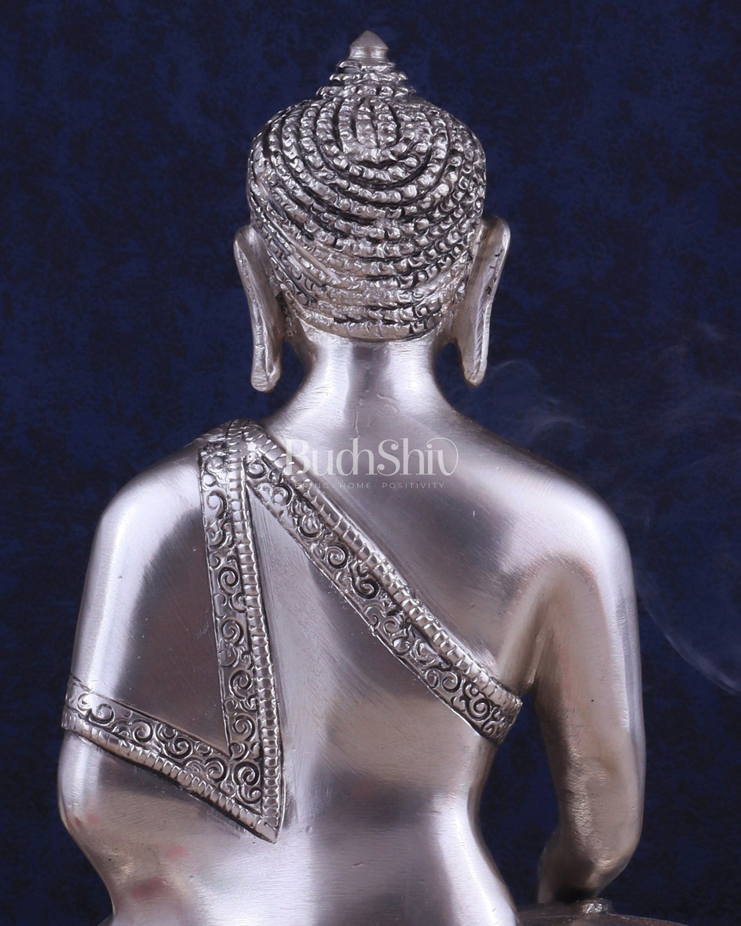 Pure Brass Buddha Blessing Mudra Statue - Silver plated, 10" Height