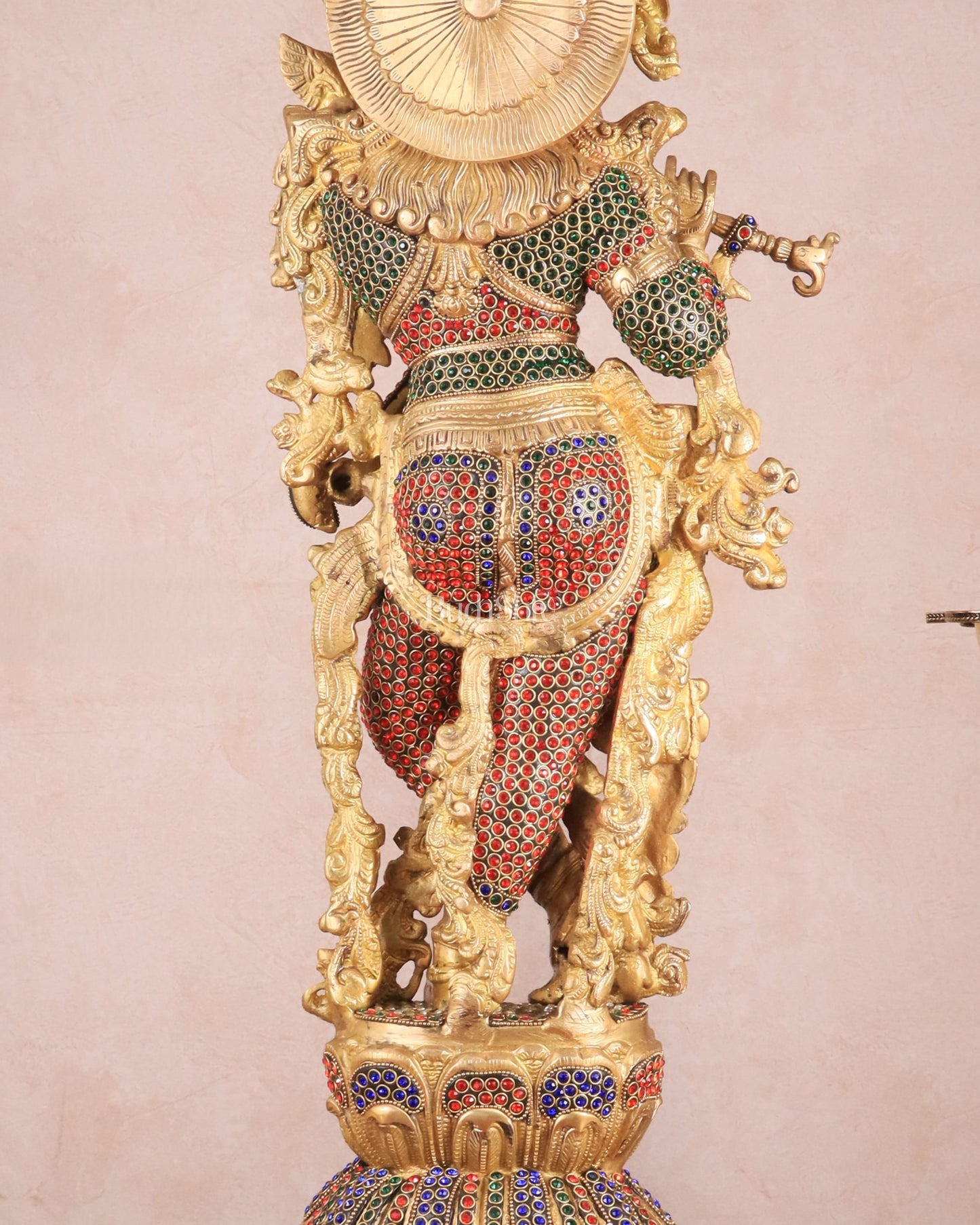 Brass Handcrafted Krishna Statue - 30" jewel work