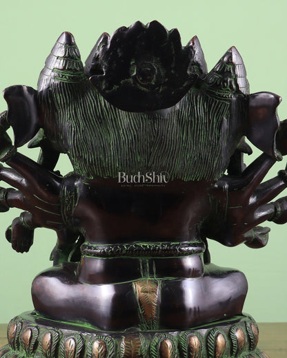 Pure Brass Large Panchmukhi Ganesha Statue - Black Green tone , 13"