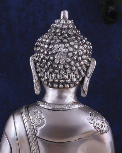 Pure Brass Blessing Buddha Statue - Silver plated , 12.5" Height