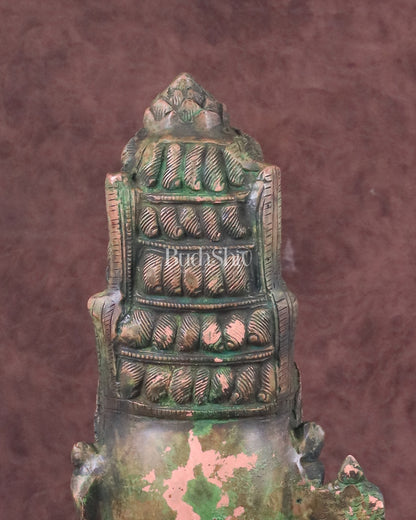 Pure Brass Lord Shiva Face Bust - Antique Green Patina 12"