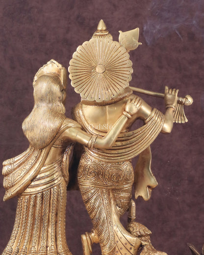 Pure Brass Radha Krishna with Peacock Idol - 16"