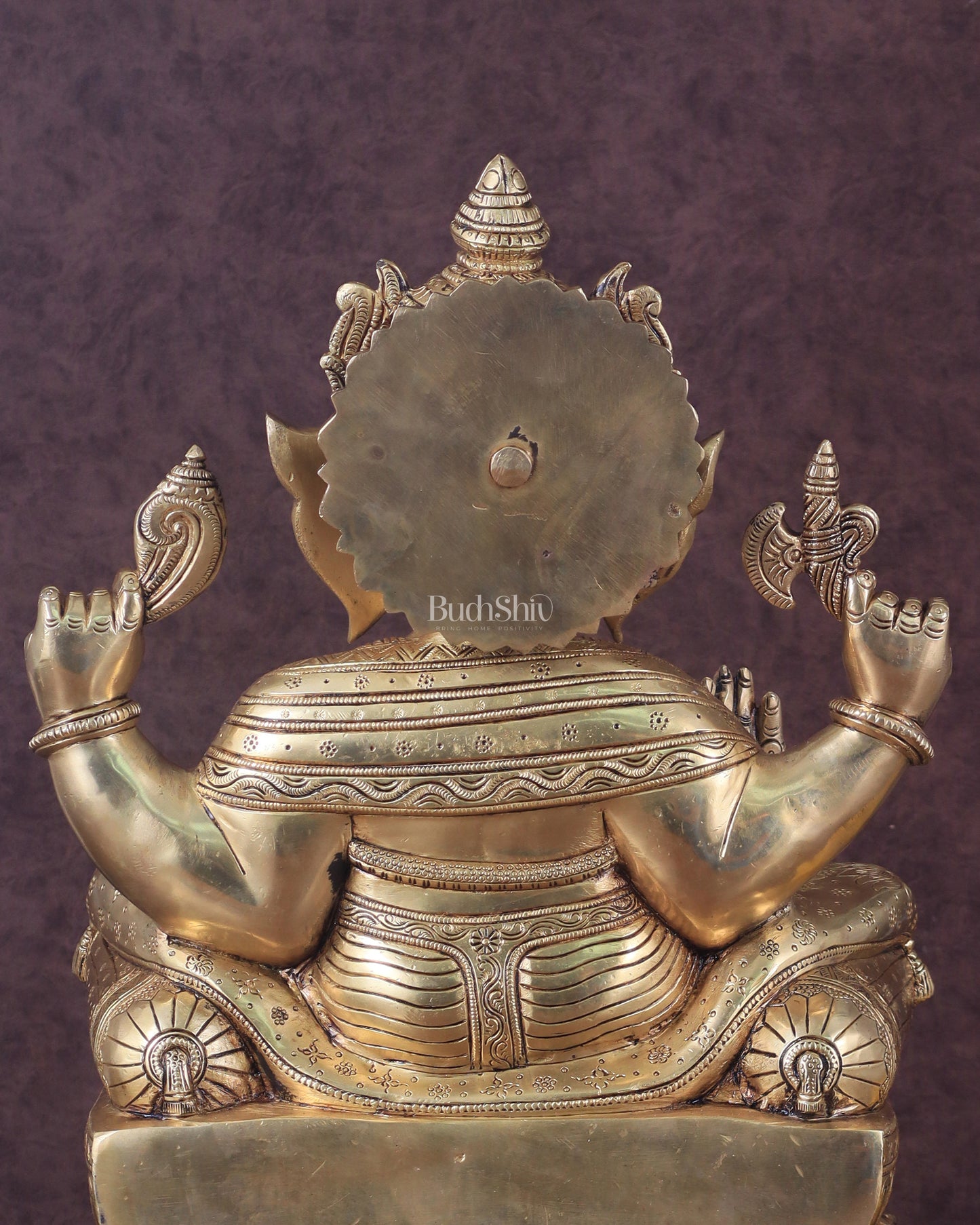 Ganesha Pure Brass Superfine Seated on Throne Statue - 18"