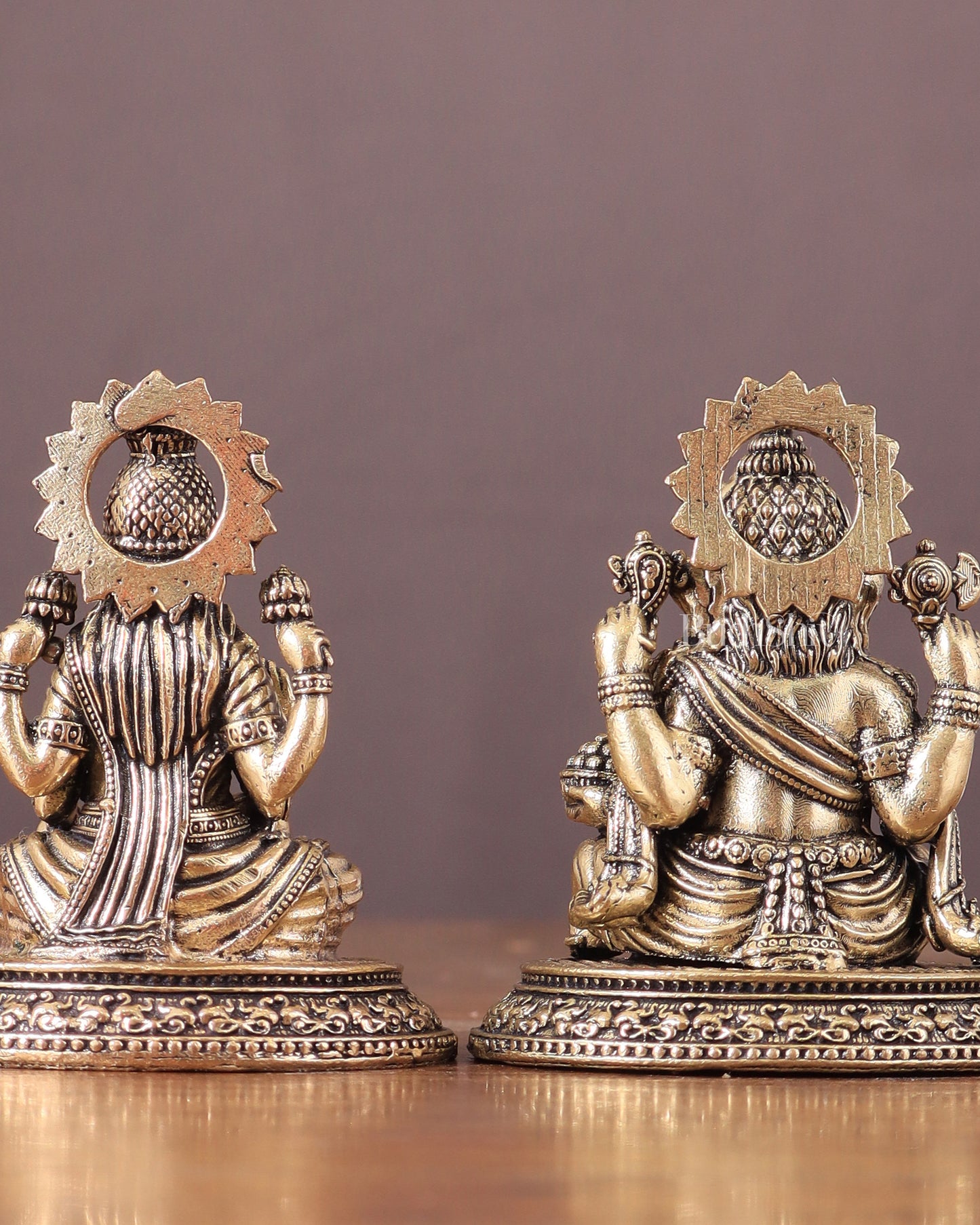 Pure Brass Ganesha-Lakshmi Idol Pair 3"