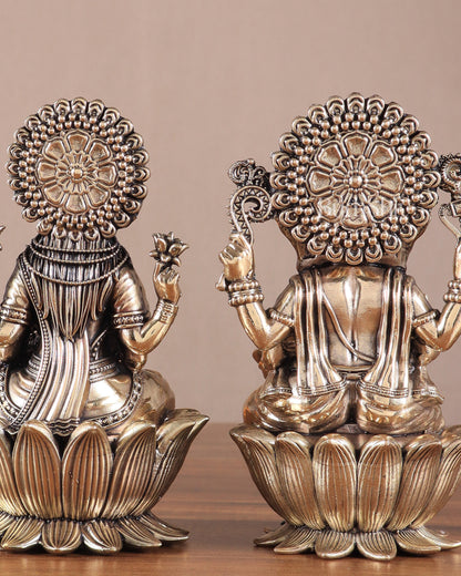 Brass Superfine Lord Ganesha & Goddess Lakshmi Pair – Intricately Carved 6"