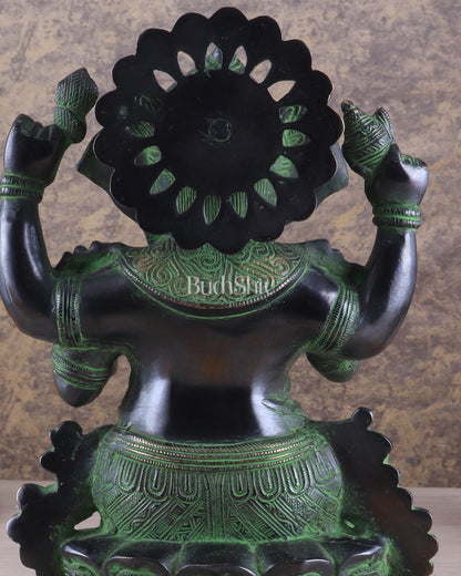 Unique Pure Brass Lord Ganesha Idol with Black and Green Patina Finish 7.5"