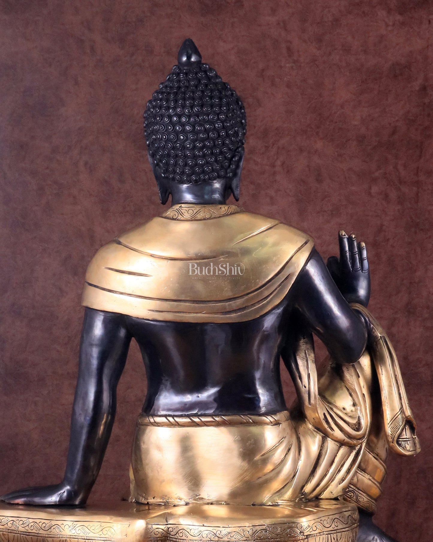 Brass Buddha Sitting Statue with Black Heat-Treated Finish - 30"