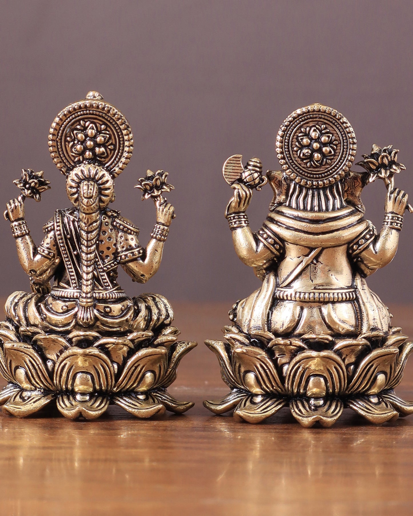 Pure Brass Unique Lord Ganesha and Goddess Lakshmi Idols 3"