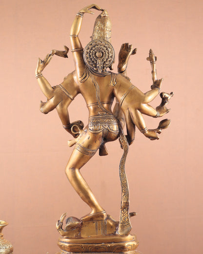 Urdhava Tandava Antique 26-Inch Brass Tripurantaka Lord Shiva Statue butter gold finish