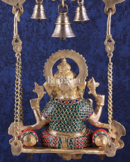 Brass Ganesha idol on large Swing jhoola - 26 inch large