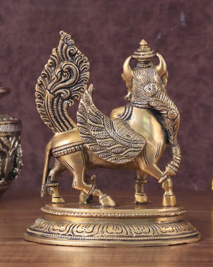 Brass Superfine Kamdhenu Cow with Calf Idol - Gold Finish, Divine Symbol of Abundance