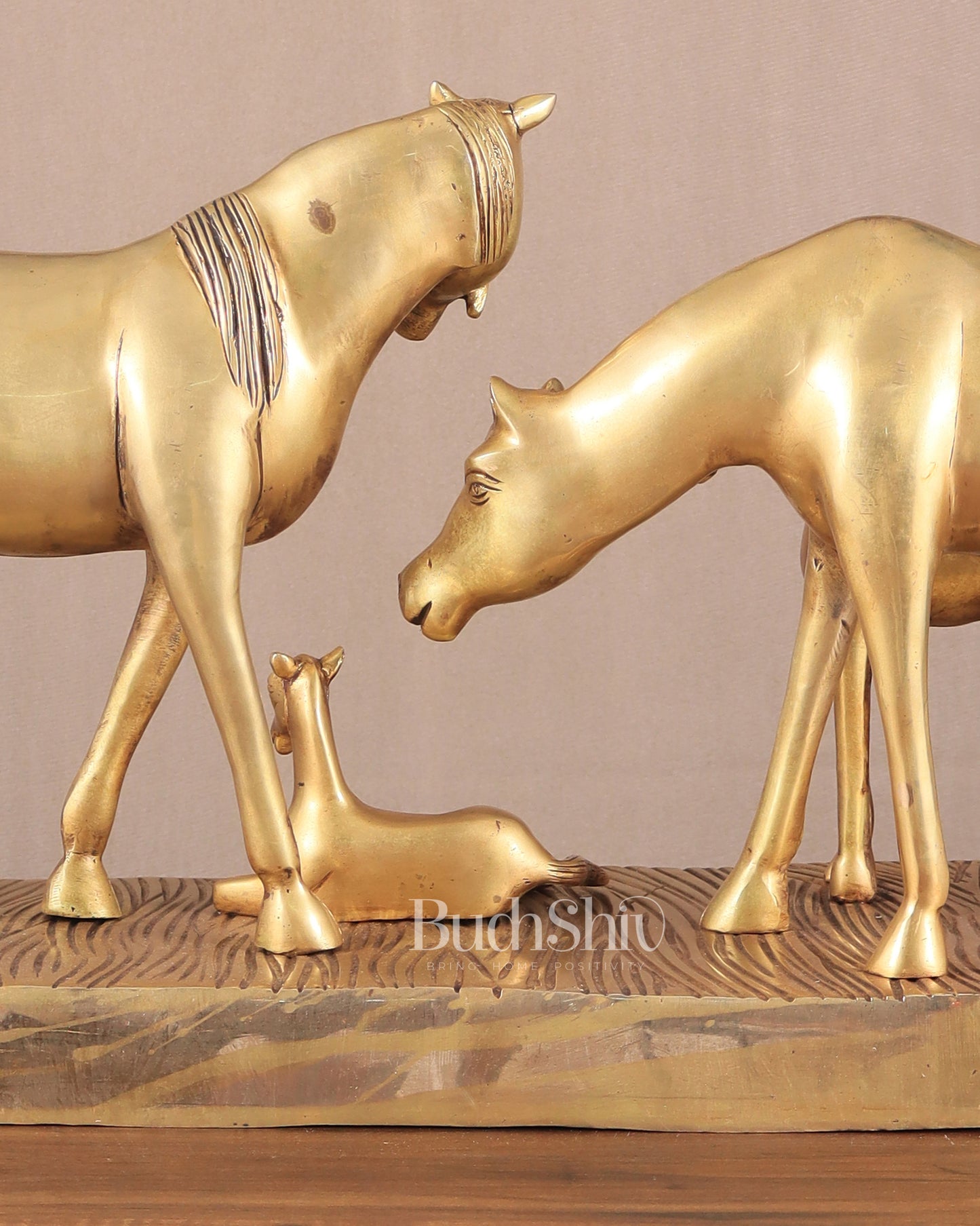 Brass Superfine Large Horse Family Sculpture – Vastu & Feng Shui Recommended 24" wide