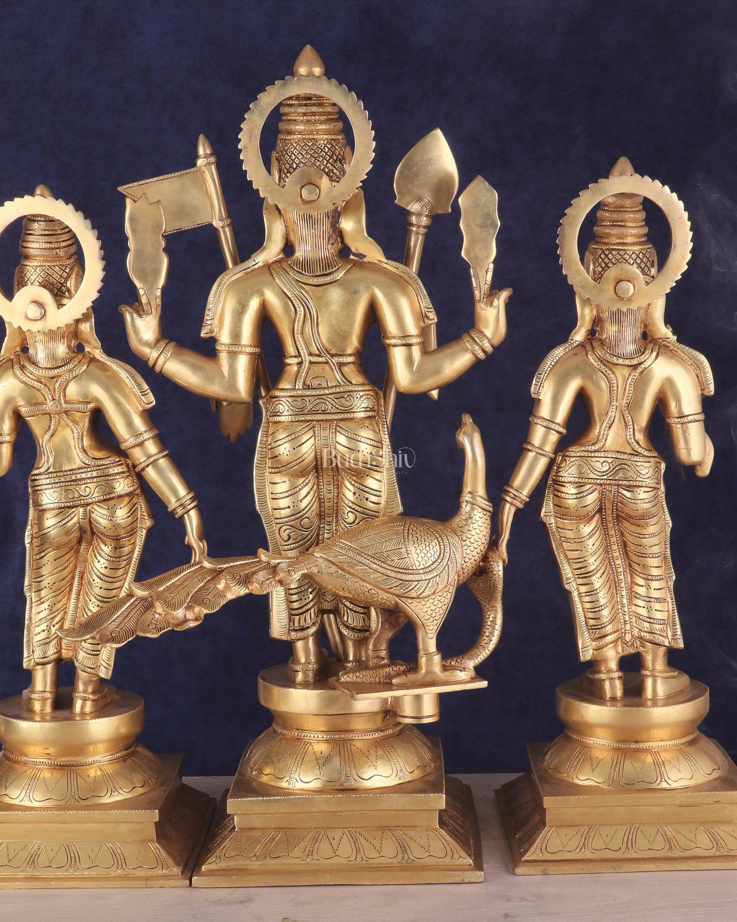 Pure Brass Large Murugan Statue with Valli and Devayani | Divine Trio 25"