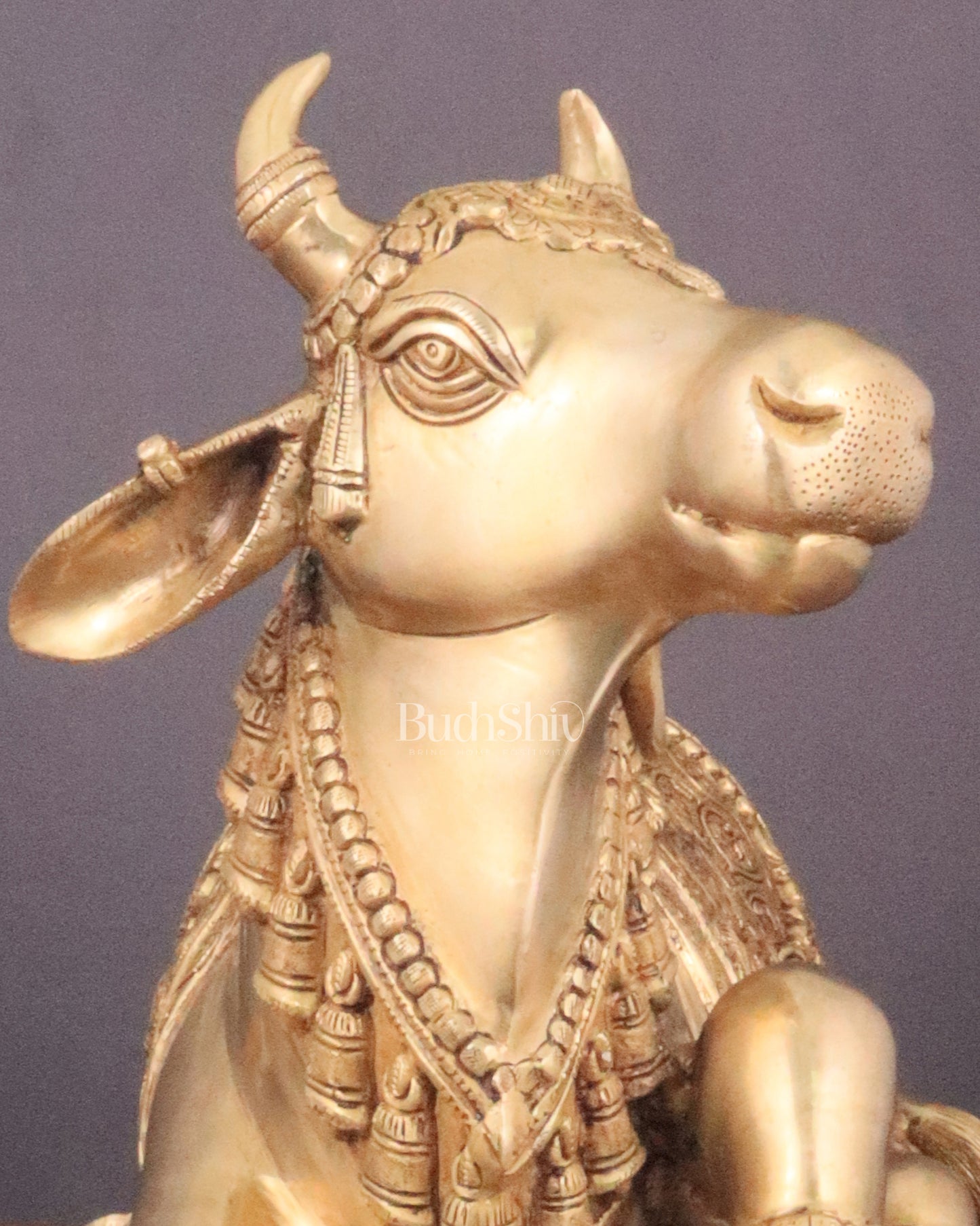 Handcrafted Brass Nandi Idol - 14.5" Height, 21" Width