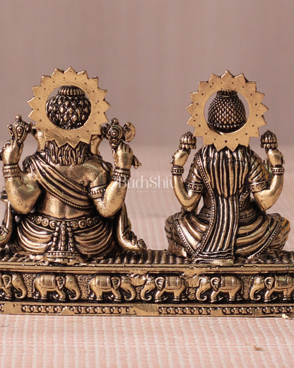 Ganesh Lakshmi Brass Idol on Same Base - Intricate Superfine, 3"