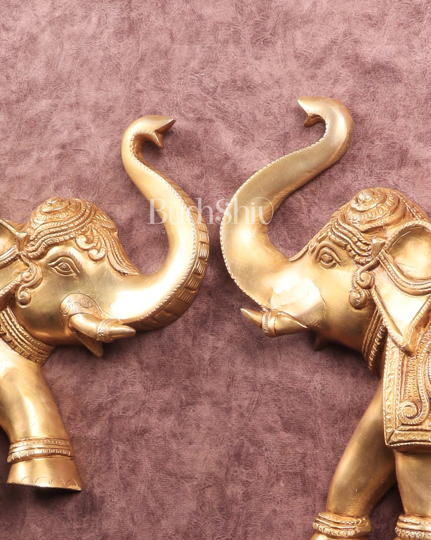 Brass Wall Hanging Elephants with Trunk Up – Pair | Elegant Home Décor 13"