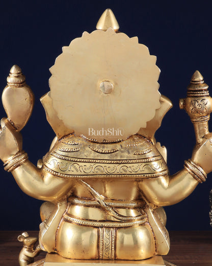 Pure Brass Lord Ganesha Unique Statue with Fine Carvings 11.5"