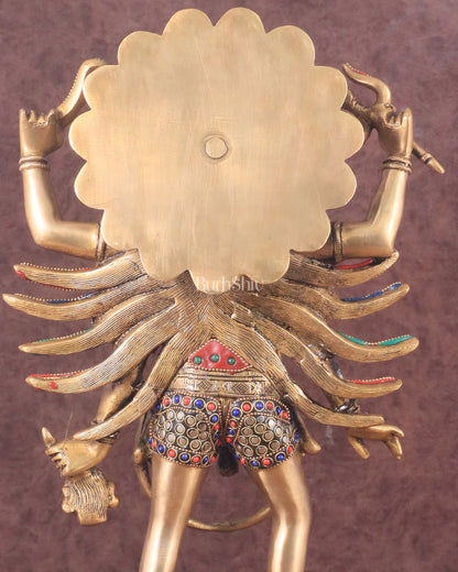 Pure Brass Kali Mata Idol with Four Arms 18" with stonework