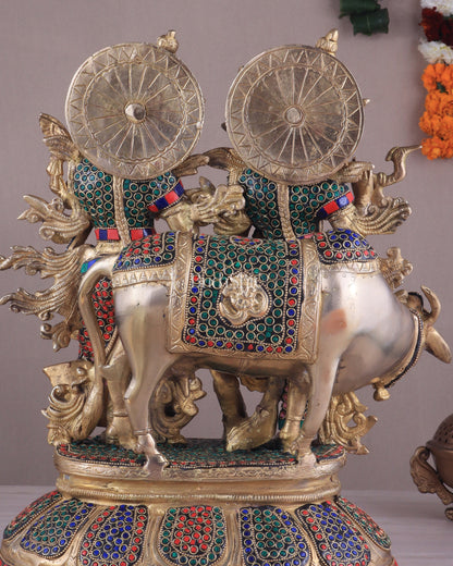 Brass Superfine Radha Krishna with Cow Idol - 16 Inch