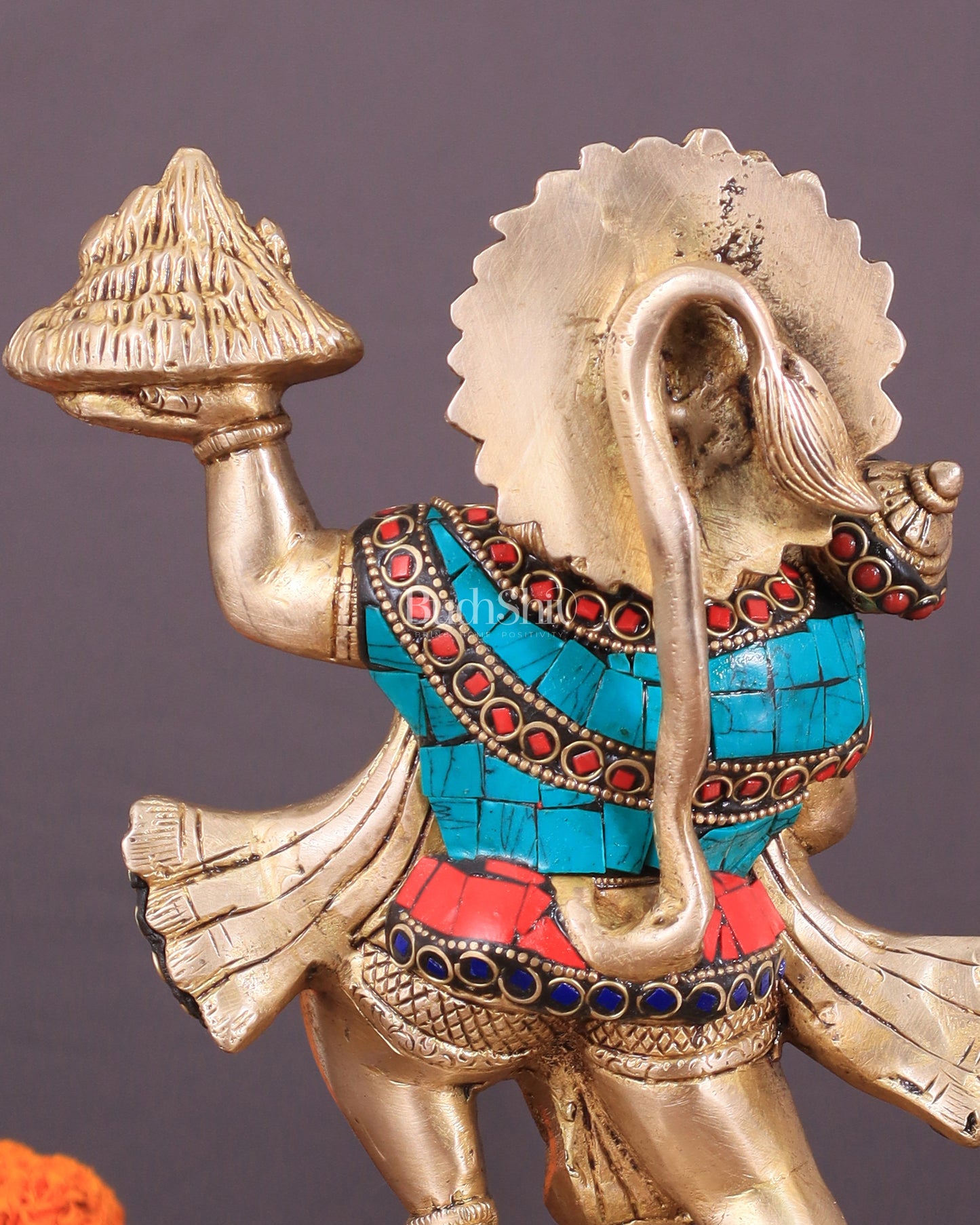 Exquisite 10-Inch Superfine Brass Idol of Lord Hanuman with Sanjeevani Mountain