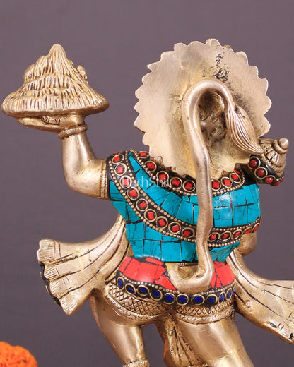 Exquisite 10-Inch Superfine Brass Idol of Lord Hanuman with Sanjeevani Mountain